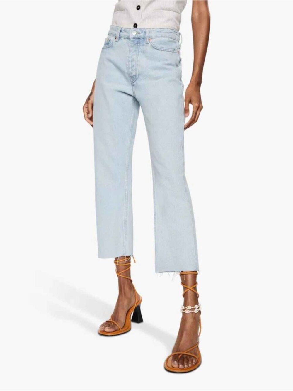 MANGO Light Blue Wash Havana Button Fly Cropped Jeans Size 4 - 39649